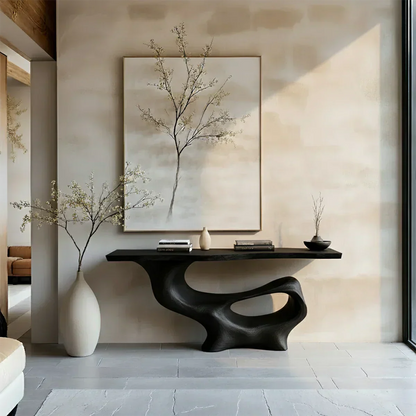 Fluid Sculpted Solid Wood Console Table — Organic Luxury Entryway Art Piece - Elitegemse
