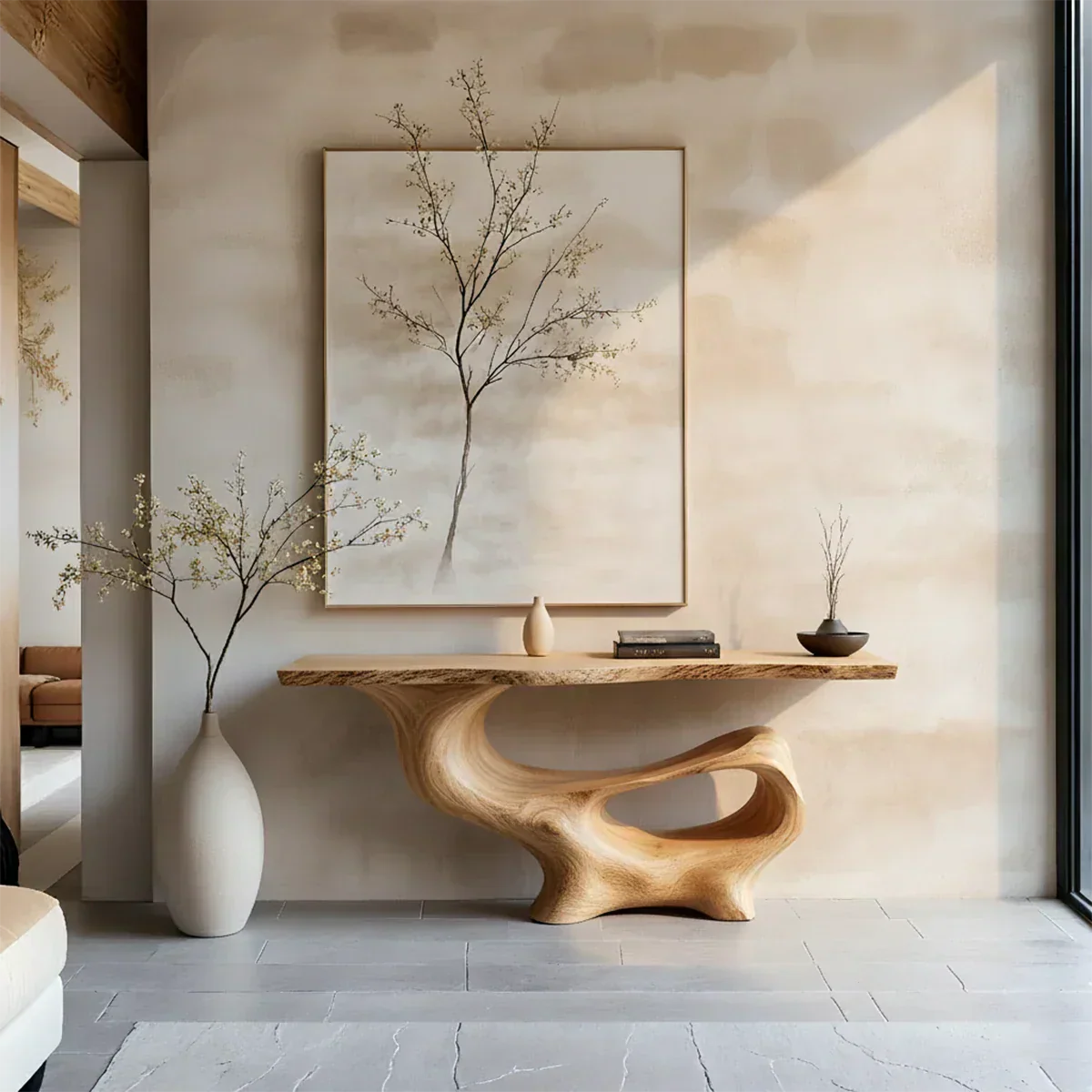 Fluid Sculpted Solid Wood Console Table — Organic Luxury Entryway Art Piece - Elitegemse