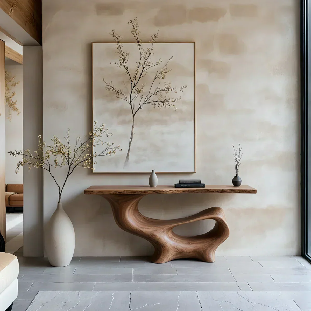 Fluid Sculpted Solid Wood Console Table — Organic Luxury Entryway Art Piece - Elitegemse