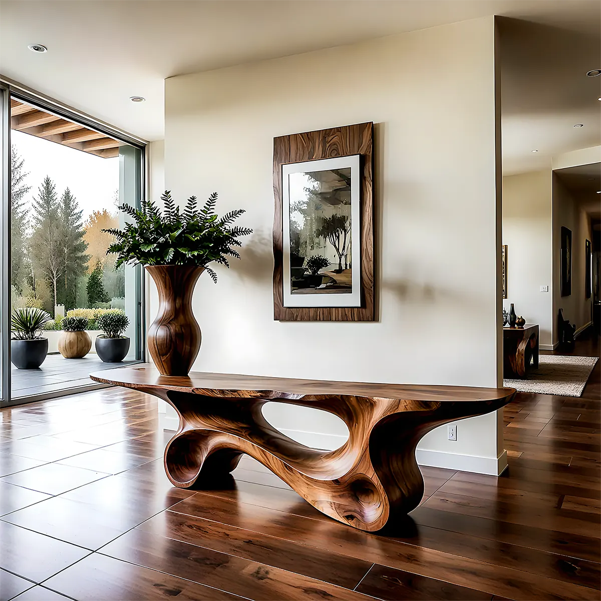 Fluid Twist Walnut Console Table – Modern Sculptural Wood - Elitegemse