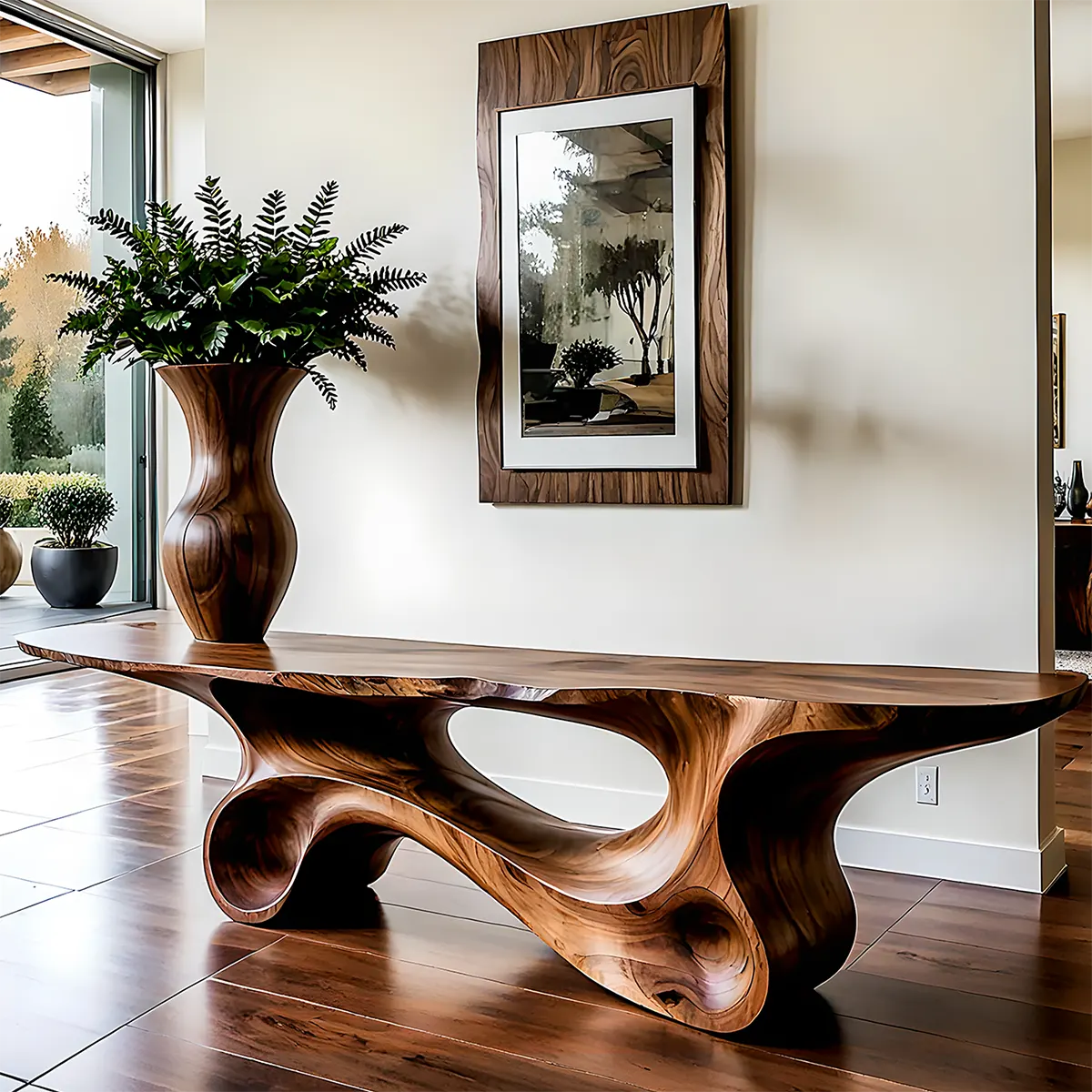Fluid Twist Walnut Console Table – Modern Sculptural Wood - Elitegemse