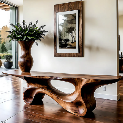 Fluid Twist Walnut Console Table – Modern Sculptural Wood - Elitegemse