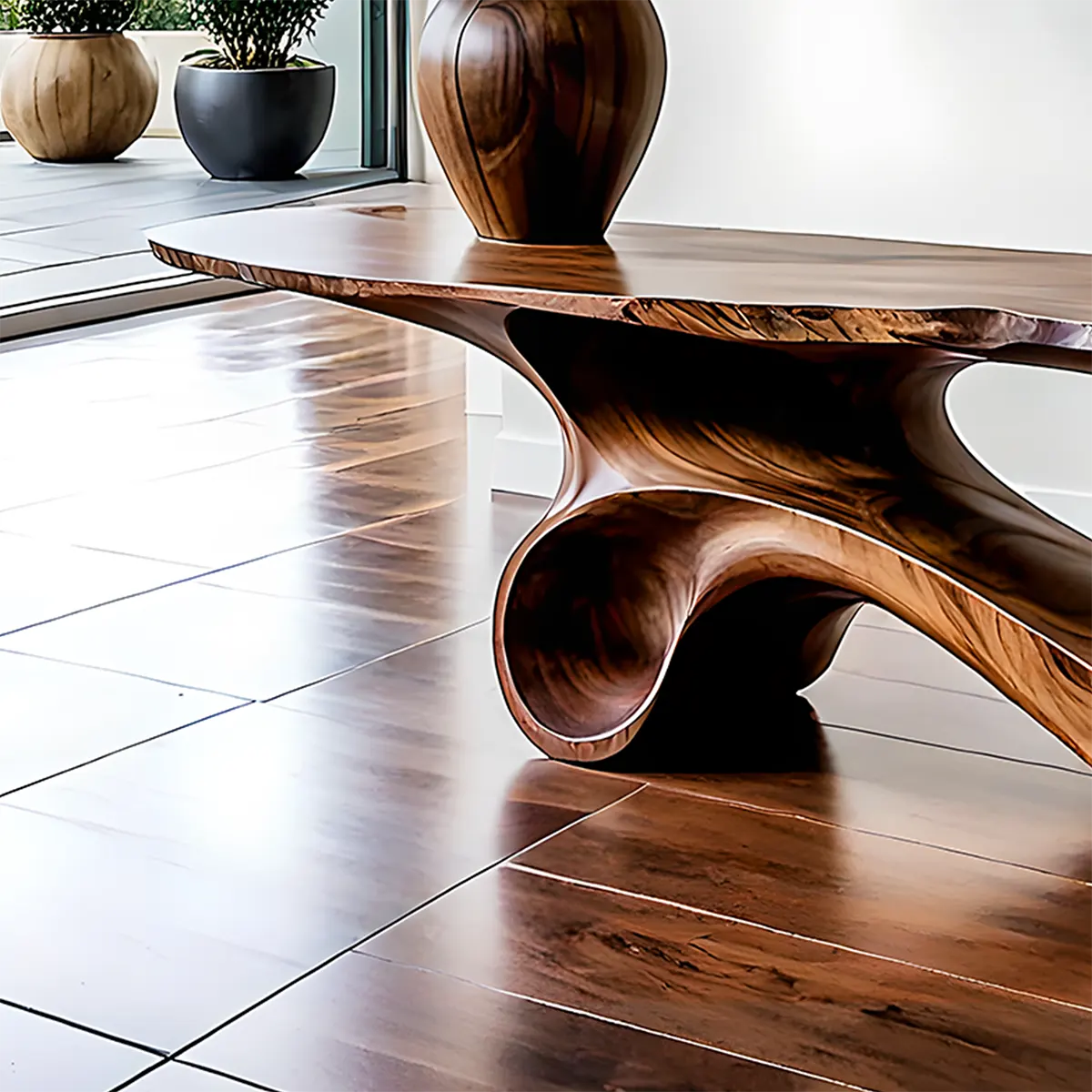 Fluid Twist Walnut Console Table – Modern Sculptural Wood - Elitegemse