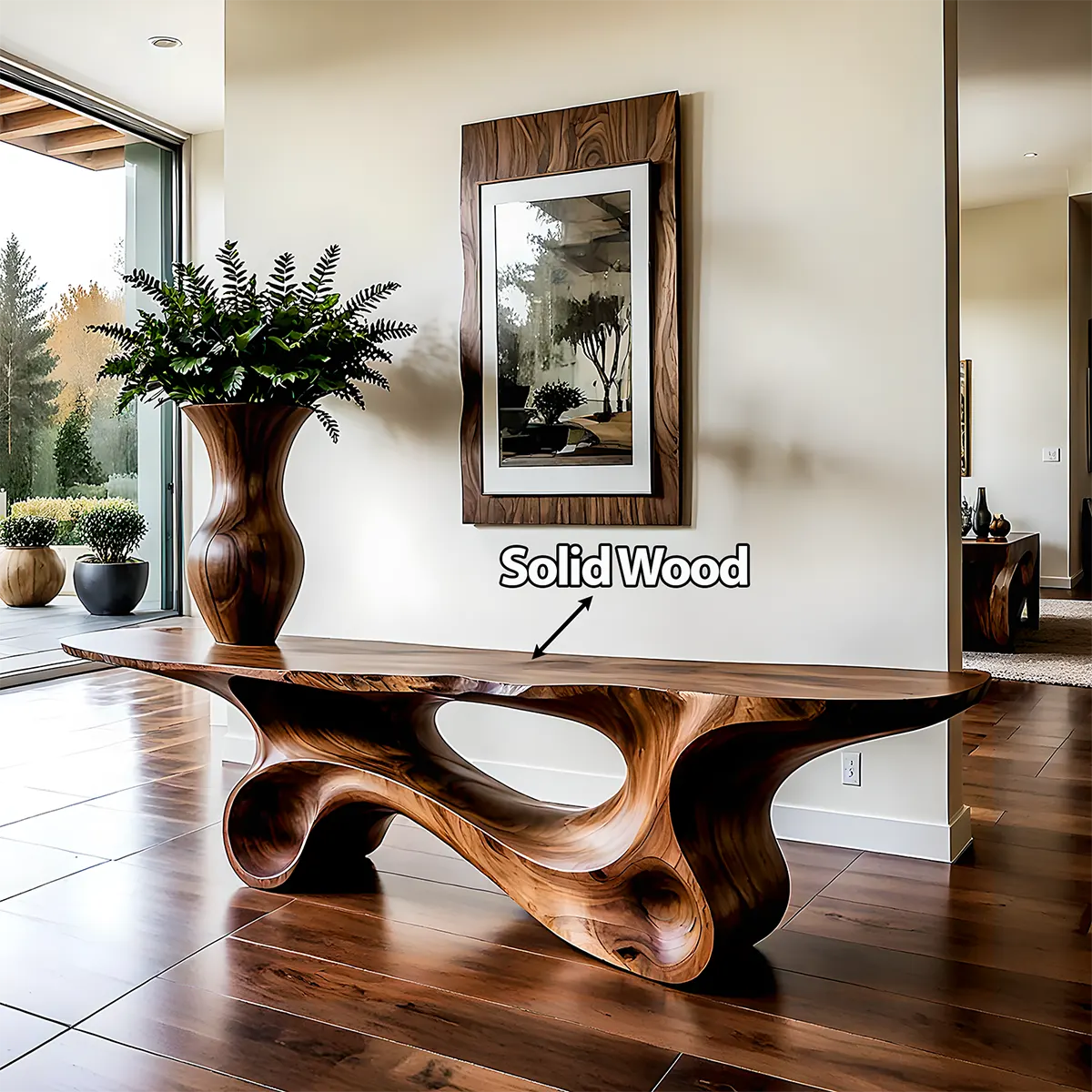 Fluid Twist Walnut Console Table – Modern Sculptural Wood - Elitegemse