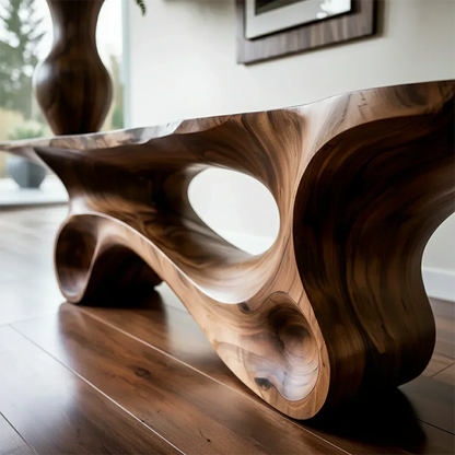 Fluid Twist Walnut Finish Console Table – Modern Sculptural Wood - Woodenecho
