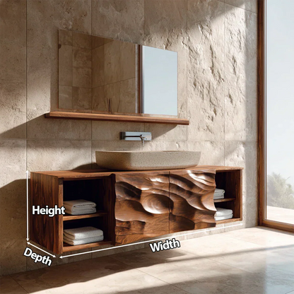 Hand Carved Natural Solid Wood Traditional Bathroom Vanity Cabinet - Elitegemse