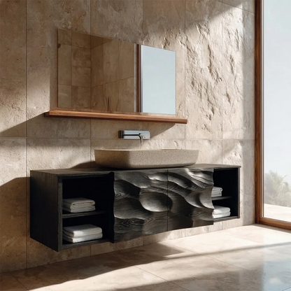 Hand Carved Natural Solid Wood Traditional Bathroom Vanity Cabinet - Elitegemse