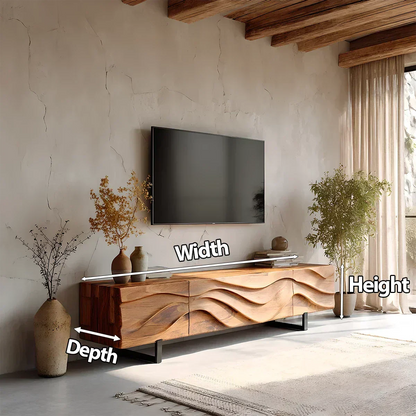 Hand-Carved Wave Wood TV Stand — Golden Drift Edition - Elitegemse