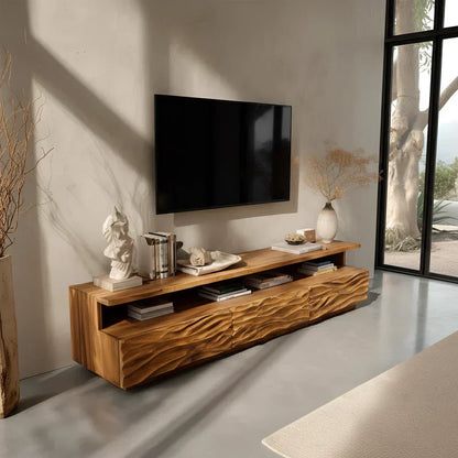 Hand-Sculpted Organic Wave Wood TV Stand — Natural Sunrise Finish - Elitegemse