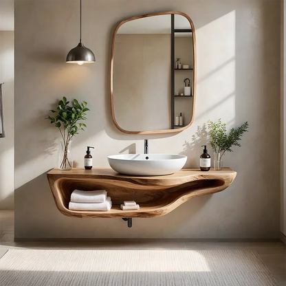 Handcrafted Live Edge Floating Bathroom Vanity With Shelf - Elitegemse