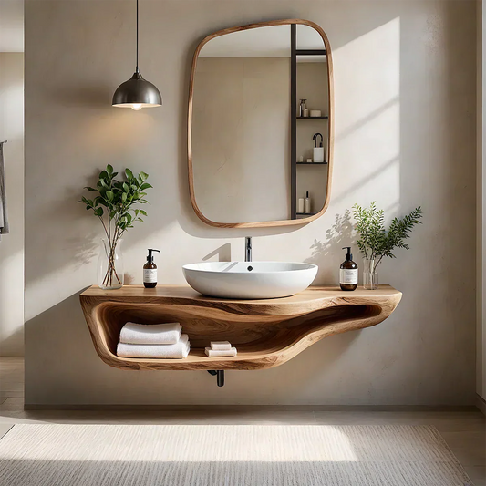 Handcrafted Live Edge Floating Bathroom Vanity With Shelf - Elitegemse