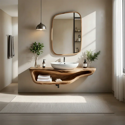 Handcrafted Live Edge Floating Bathroom Vanity With Shelf - Elitegemse