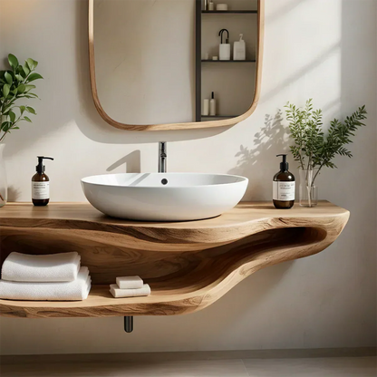 Handcrafted Live Edge Floating Bathroom Vanity With Shelf - Elitegemse