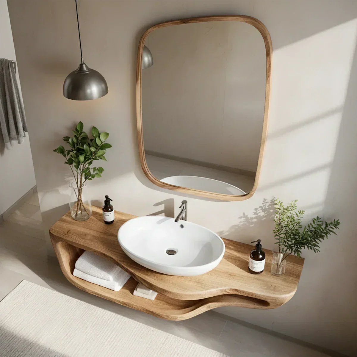 Handcrafted Live Edge Floating Bathroom Vanity With Shelf - Elitegemse