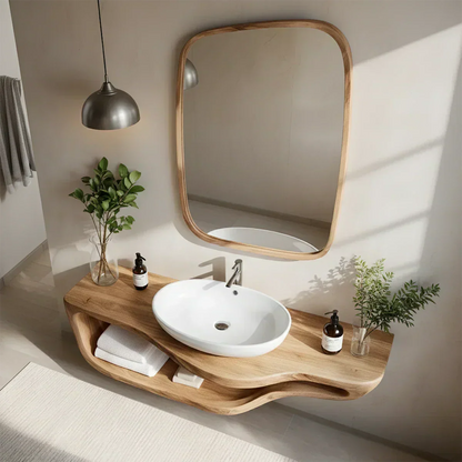 Handcrafted Live Edge Floating Bathroom Vanity With Shelf - Elitegemse