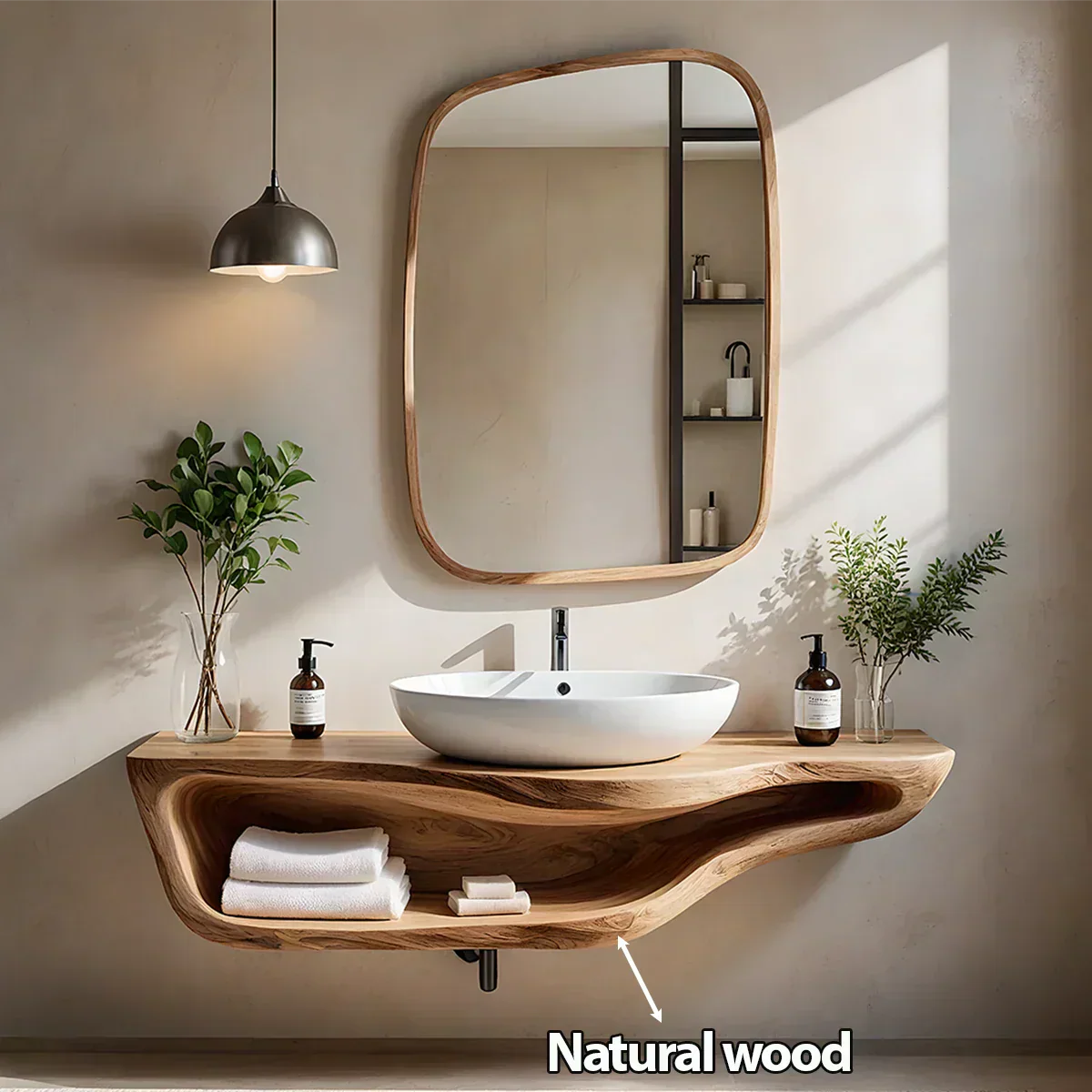Handcrafted Live Edge Floating Bathroom Vanity With Shelf - Elitegemse