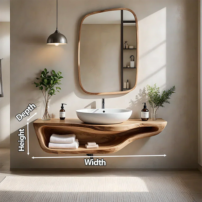 Handcrafted Live Edge Floating Bathroom Vanity With Shelf - Elitegemse