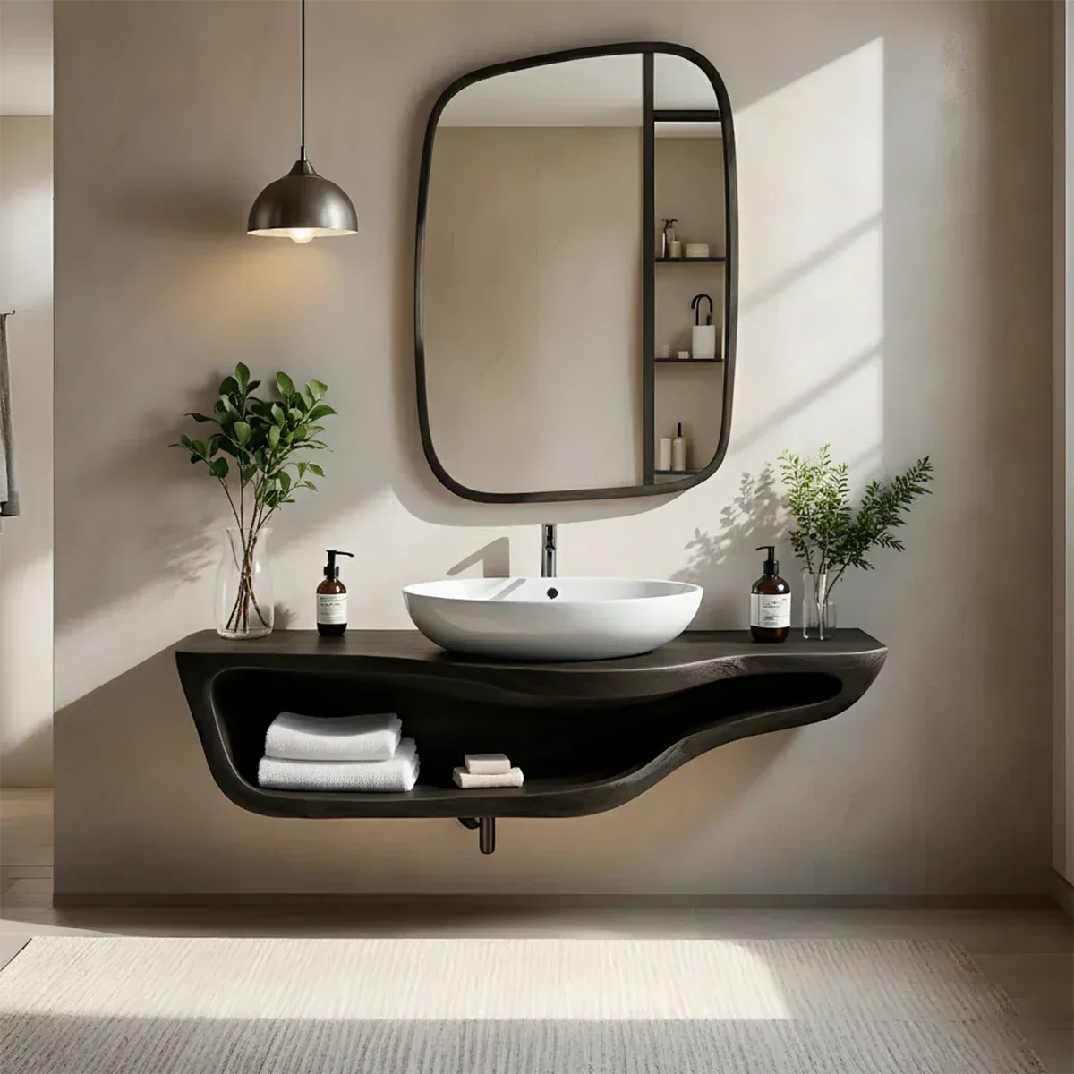 Handcrafted Live Edge Floating Bathroom Vanity With Shelf - Elitegemse