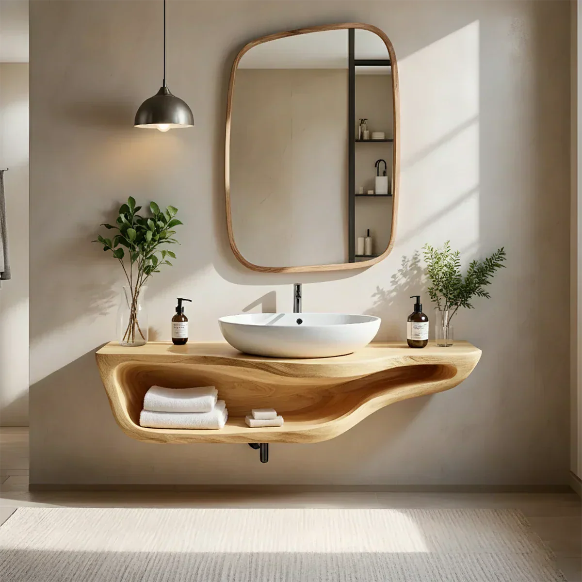 Handcrafted Live Edge Floating Bathroom Vanity With Shelf - Elitegemse