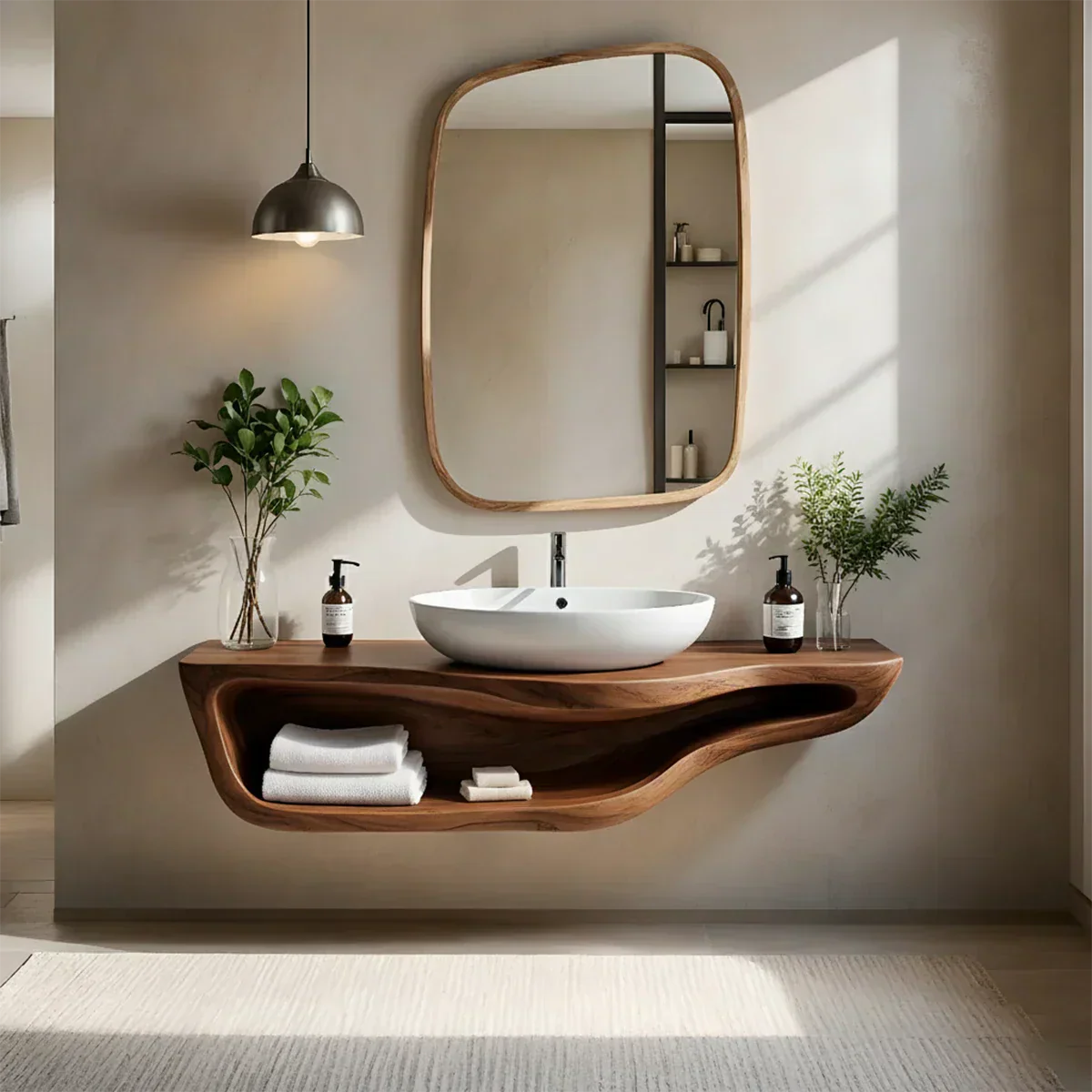 Handcrafted Live Edge Floating Bathroom Vanity With Shelf - Elitegemse
