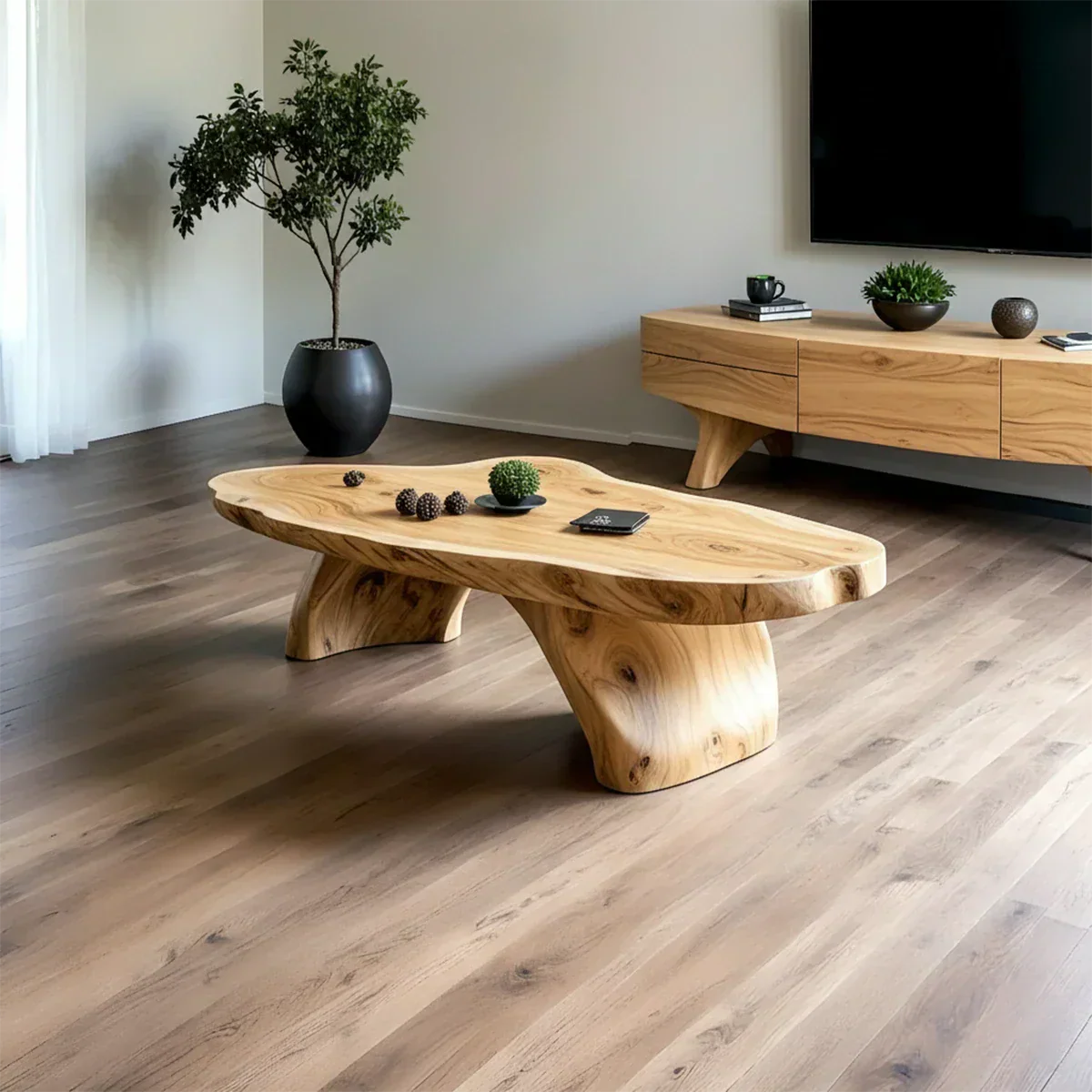 Handcrafted Live Edge Natural Solid Wood Coffee Table - Rustirawood