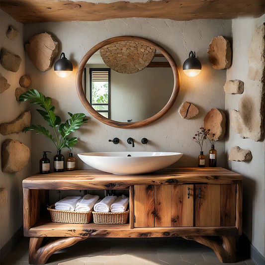 Handcrafted Live-Edge Rustic Solid Wood Bathroom Vanity - Elitegemse