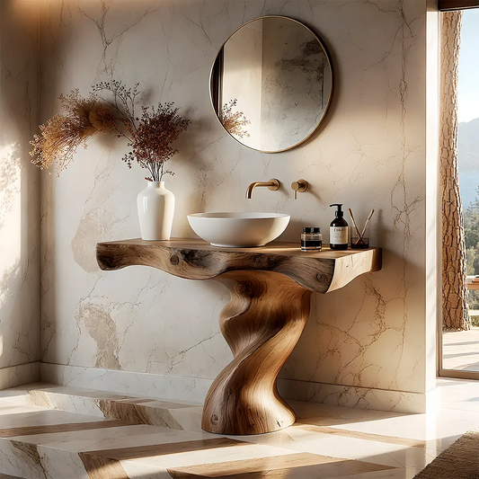 Handcrafted Live Edge Vanity with Sculpted Twisted Wood Base - Elitegemse