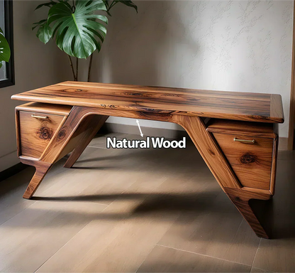 Handcrafted Natural Solid Wood Desk — Modern Angular Design - Woodenecho