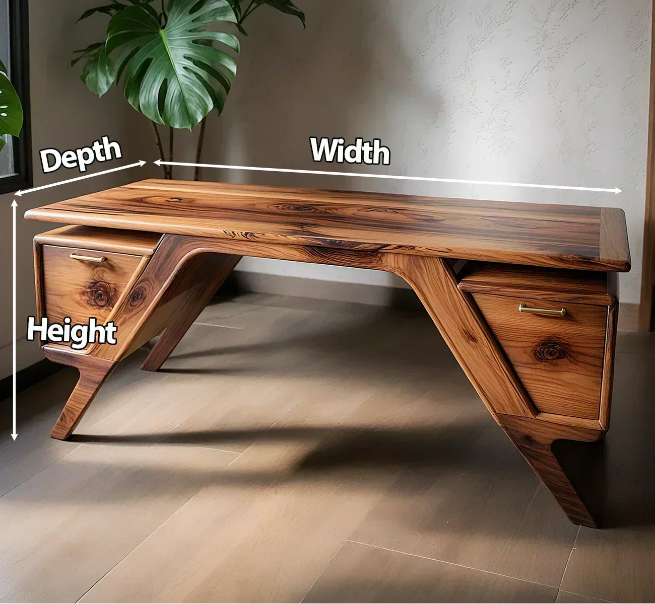 Handcrafted Natural Solid Wood Desk — Modern Angular Design - Woodenecho
