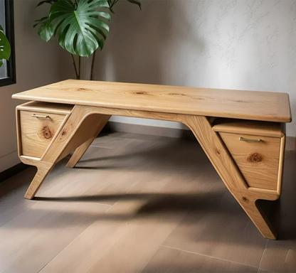 Handcrafted Natural Solid Wood Desk — Modern Angular Design - Woodenecho