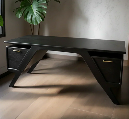 Handcrafted Natural Solid Wood Desk — Modern Angular Design - Woodenecho