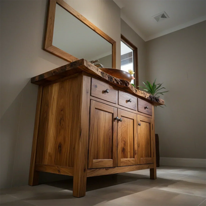 Handcrafted Natural Solid Wood Live-Edge Bathroom Vanity Cabinet - Elitegemse