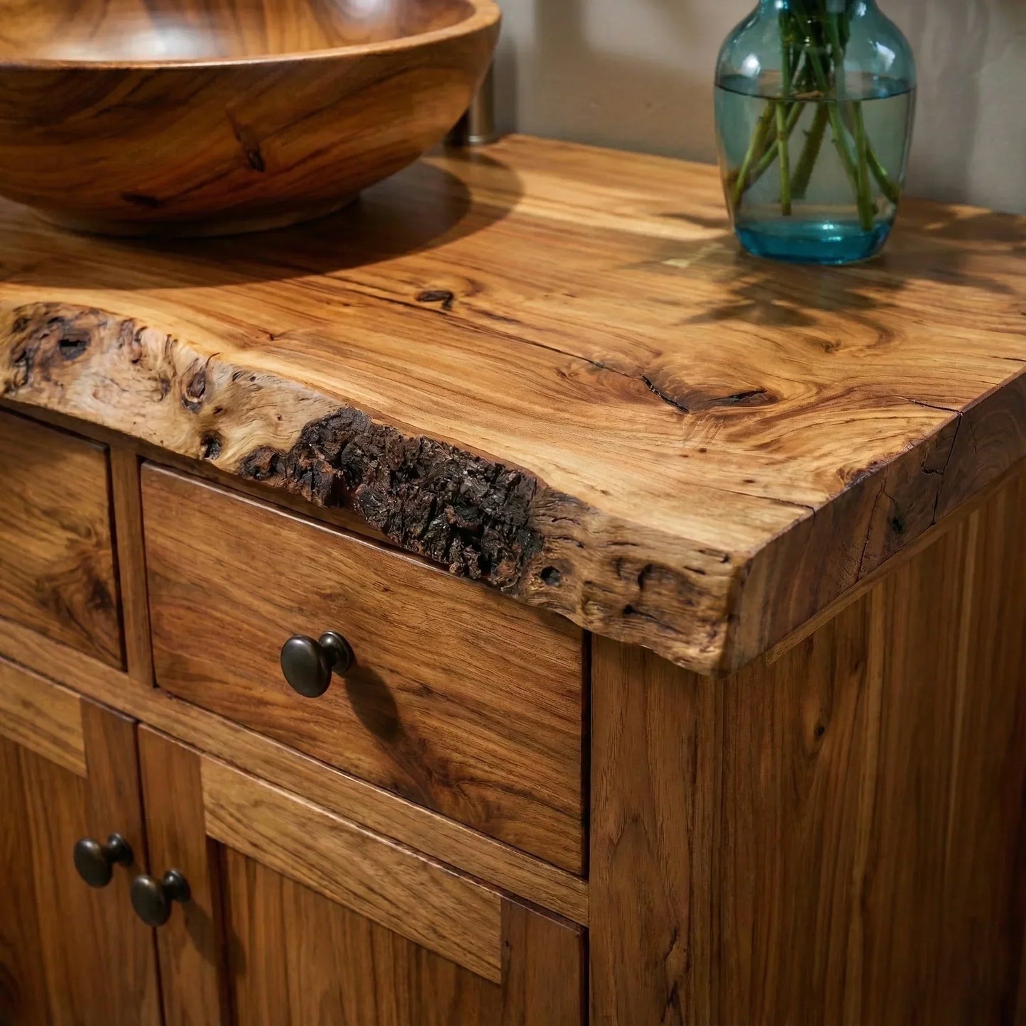 Handcrafted Natural Solid Wood Live-Edge Bathroom Vanity Cabinet - Elitegemse