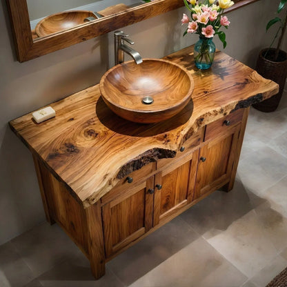 Handcrafted Natural Solid Wood Live-Edge Bathroom Vanity Cabinet - Elitegemse