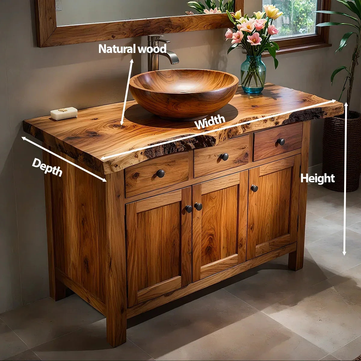 Handcrafted Natural Solid Wood Live-Edge Bathroom Vanity Cabinet - Elitegemse