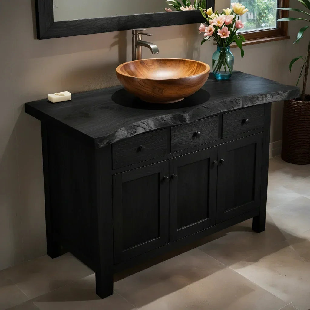 Handcrafted Natural Solid Wood Live-Edge Bathroom Vanity Cabinet - Elitegemse