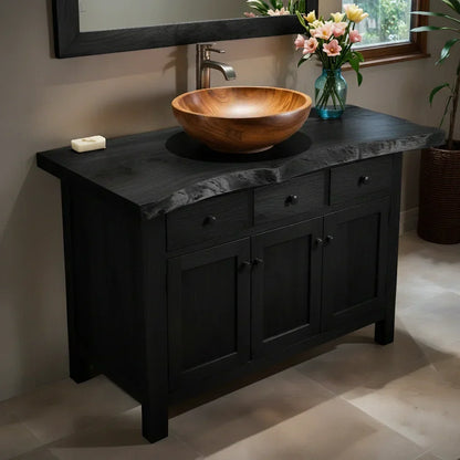 Handcrafted Natural Solid Wood Live-Edge Bathroom Vanity Cabinet - Elitegemse