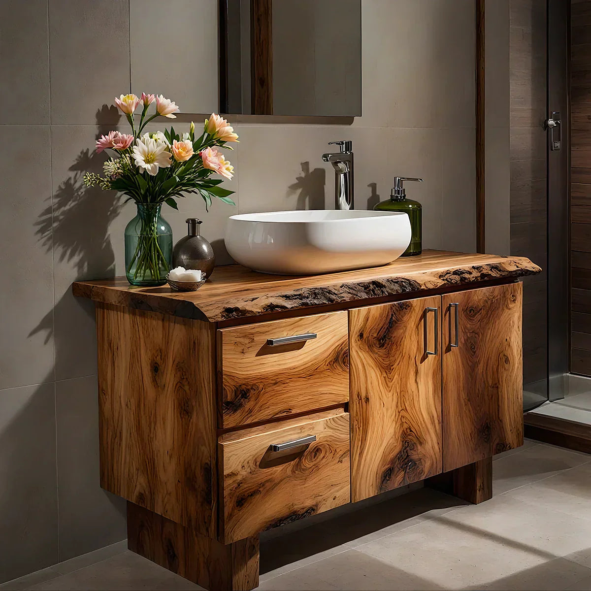 Handcrafted Natural Solid Wood Live-Edge Bathroom Vanity - Elitegemse