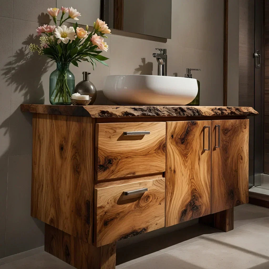 Handcrafted Natural Solid Wood Live-Edge Bathroom Vanity - Elitegemse
