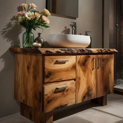 Handcrafted Natural Solid Wood Live-Edge Bathroom Vanity - Elitegemse