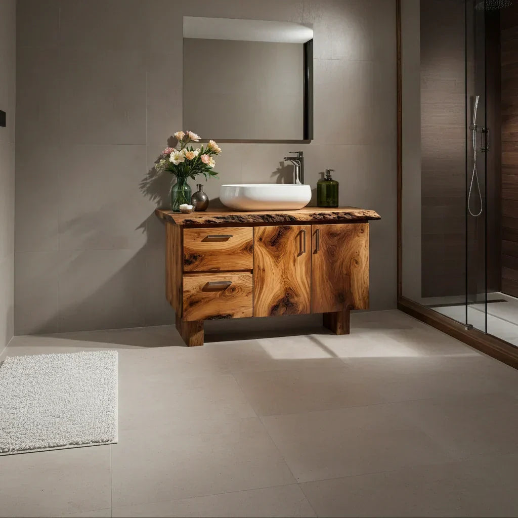 Handcrafted Natural Solid Wood Live-Edge Bathroom Vanity - Elitegemse
