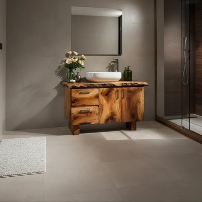 Handcrafted Natural Solid Wood Live-Edge Bathroom Vanity - Elitegemse