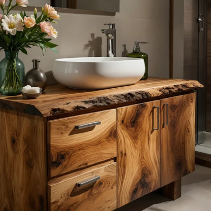 Handcrafted Natural Solid Wood Live-Edge Bathroom Vanity - Elitegemse