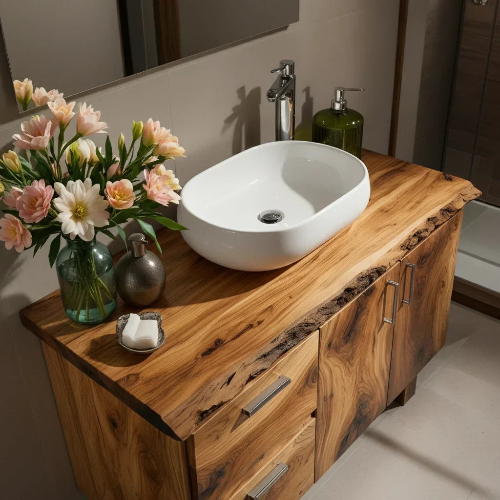 Handcrafted Natural Solid Wood Live-Edge Bathroom Vanity - Elitegemse