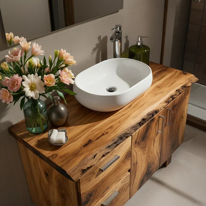 Handcrafted Natural Solid Wood Live-Edge Bathroom Vanity - Elitegemse