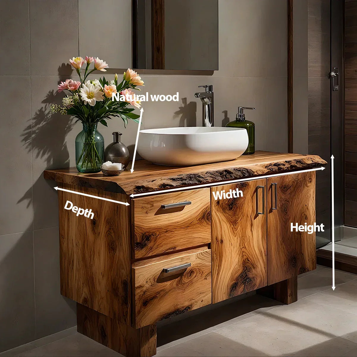 Handcrafted Natural Solid Wood Live-Edge Bathroom Vanity - Elitegemse