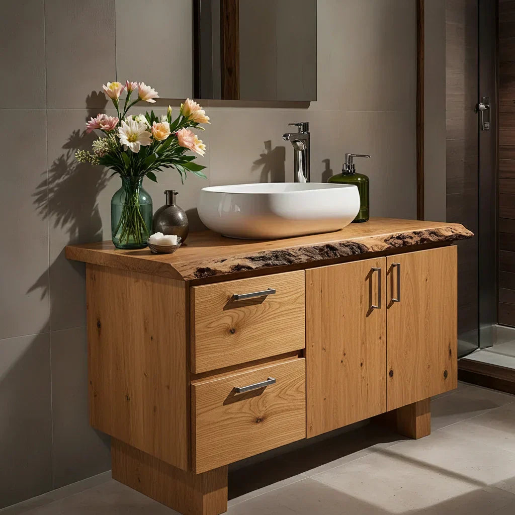 Handcrafted Natural Solid Wood Live-Edge Bathroom Vanity - Elitegemse