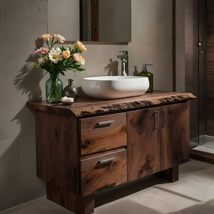 Handcrafted Natural Solid Wood Live-Edge Bathroom Vanity - Elitegemse
