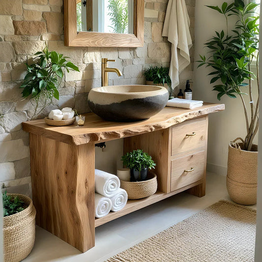Handcrafted Natural Solid Wood Live-Edge Bathroom Vanity - Elitegemse