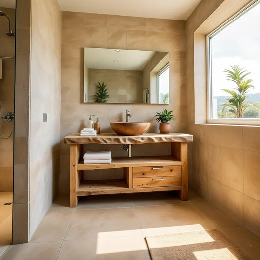 Handcrafted Natural Solid Wood Live-Edge Bathroom Vanity - Elitegemse